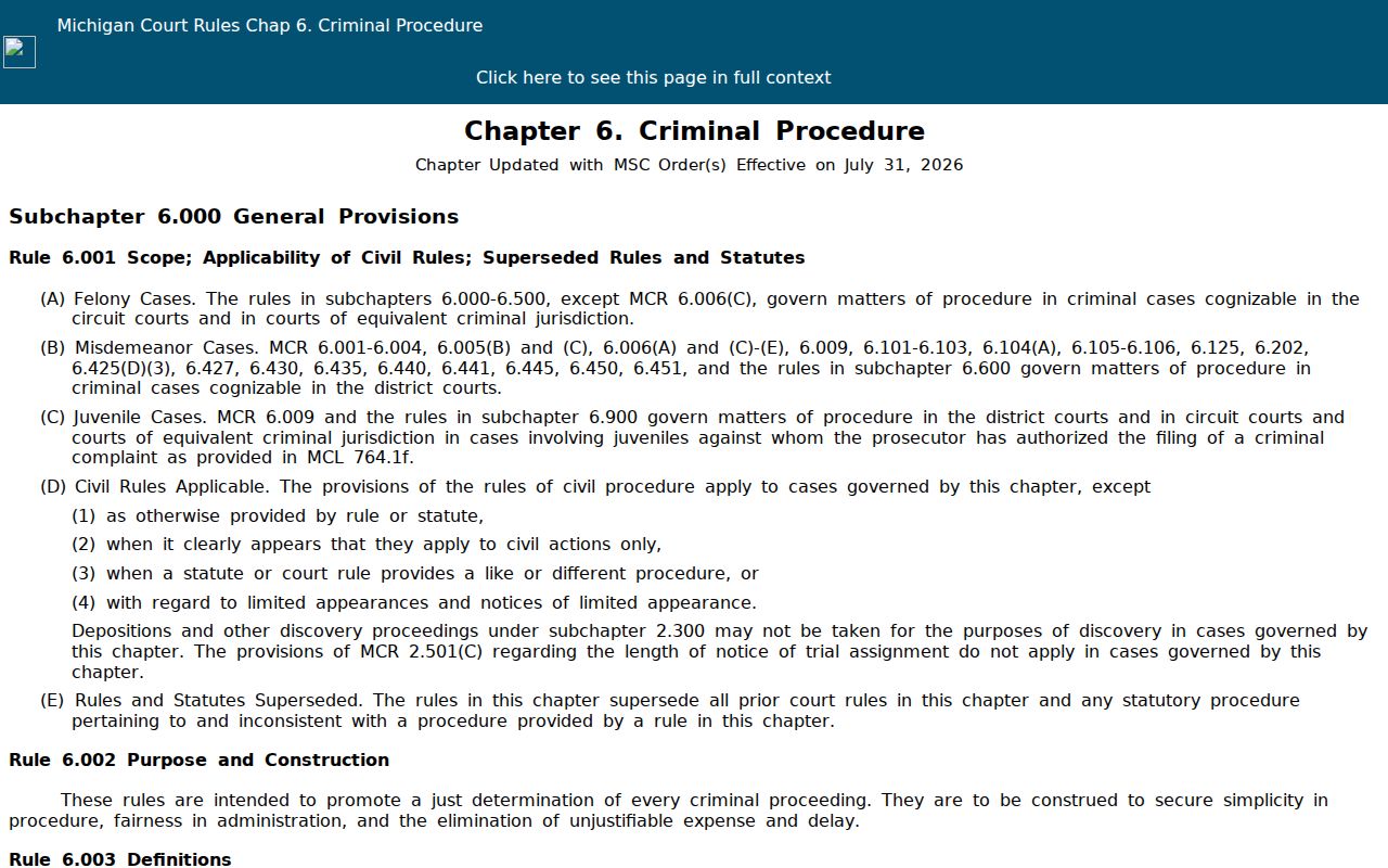 Keweenaw County bench warrant page showing Michigan court rules on warrants and failure to appear