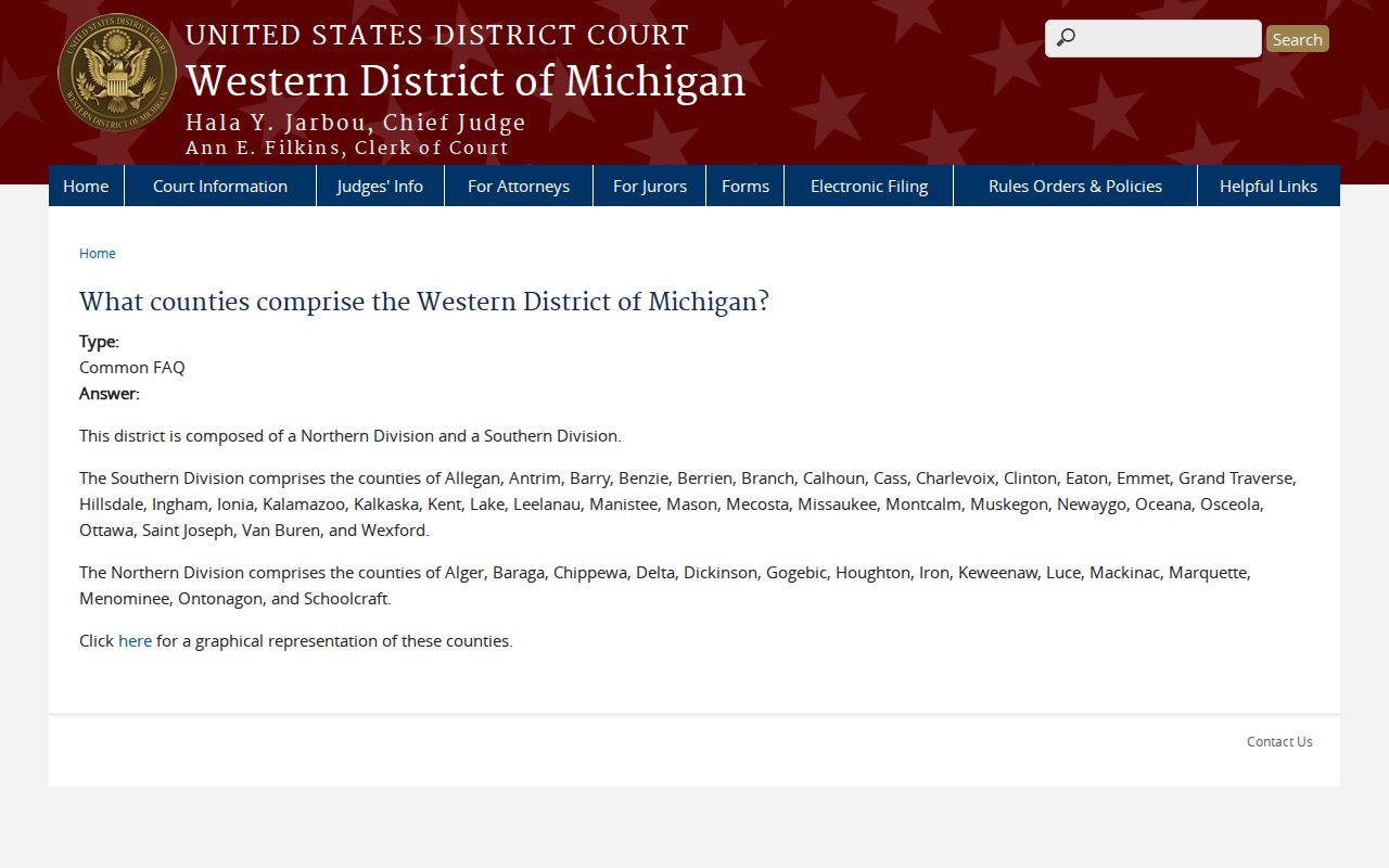 Keweenaw County warrant records page showing the federal Western District of Michigan map with Keweenaw in the Northern Division