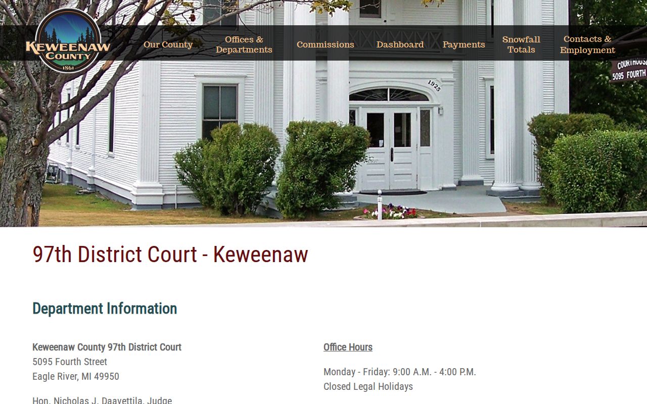 Keweenaw County warrant records courthouse listing for the 97th District Court in Eagle River