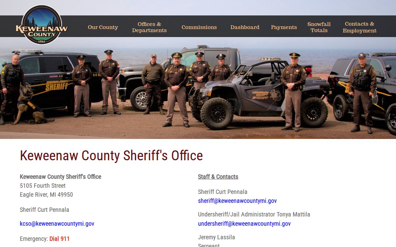 Keweenaw County warrant records sheriff office contact page with address and non-emergency phone line